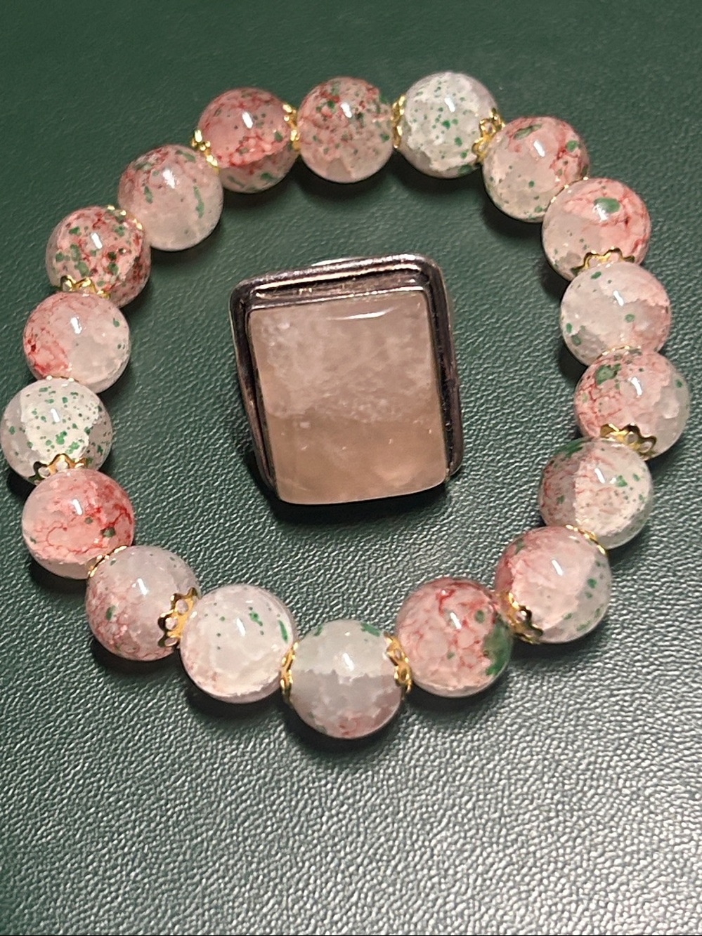 Rectangular Rose Quartz Statement Ring - Pink Stone